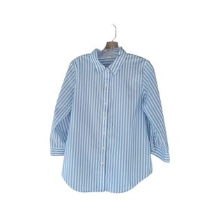 Coldwater Creek Light Blue Striped 3/4 Sleeve Button Down Shirt 10